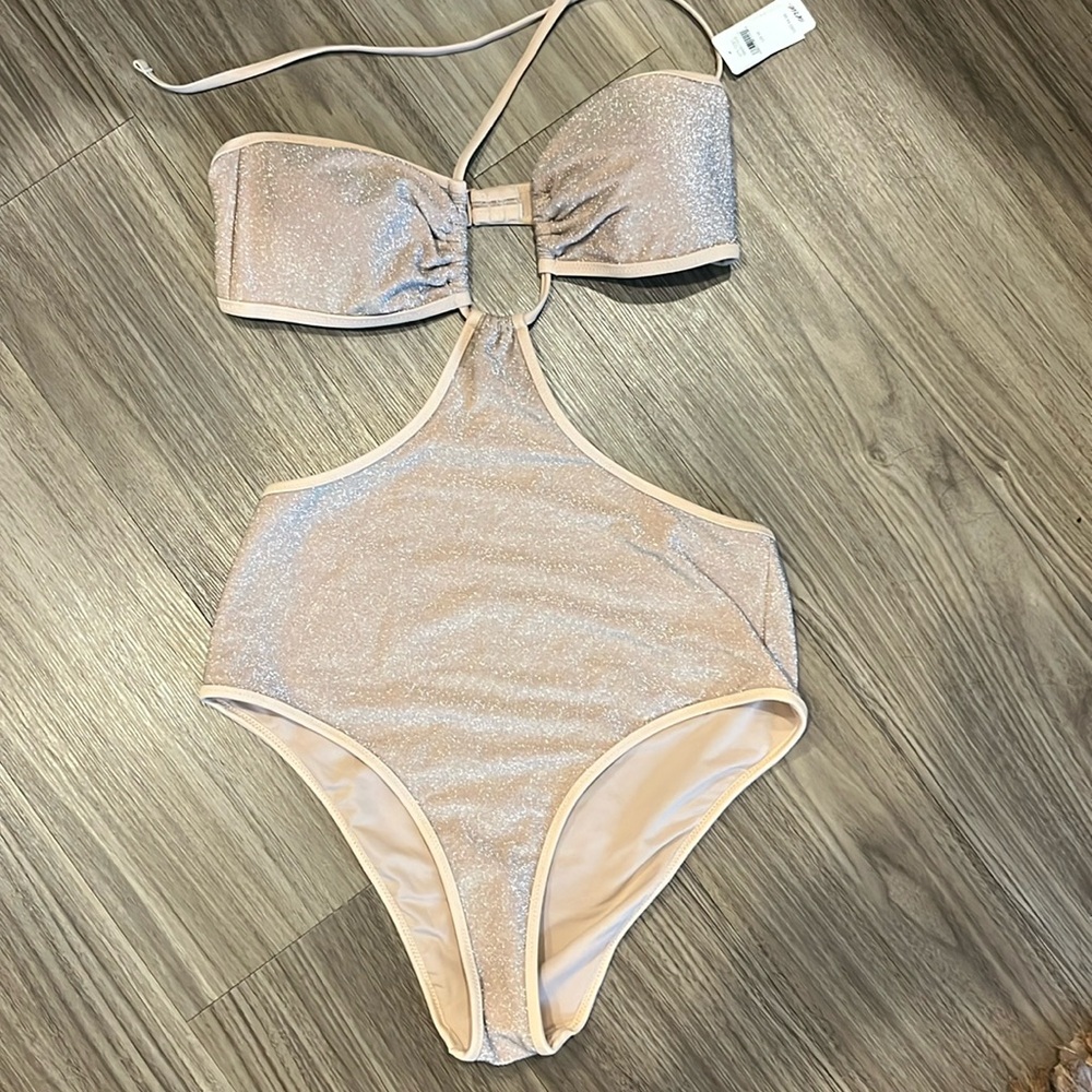 ARIE shine cut out one piece halter bathing suit NWT